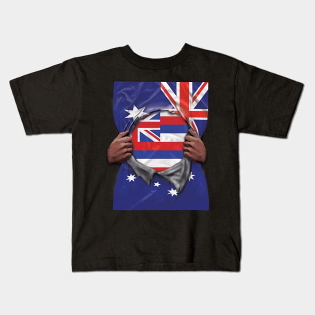 Hawaii Flag Australian Flag Ripped - Gift for Hawaiian From Hawaii Kids T-Shirt by Country Flags